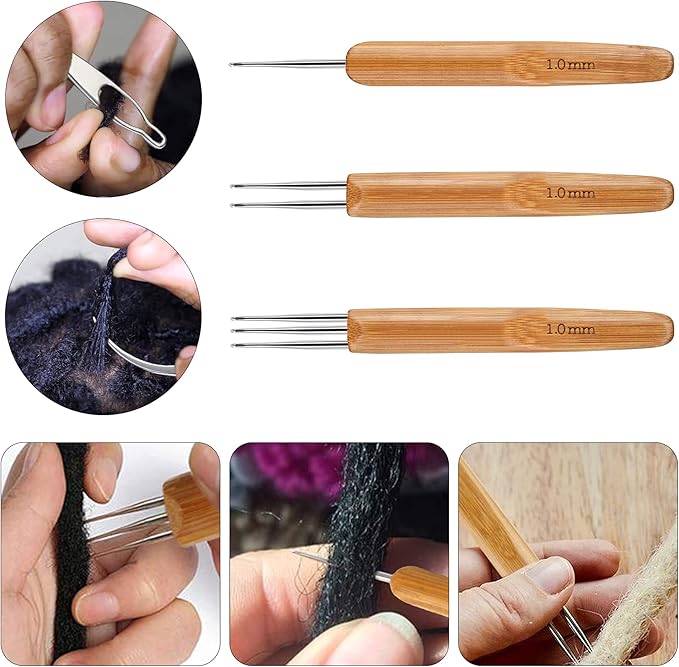 AUGSUN Dreadlock Crochet Hook Tool,Braid Hair Dreadlocks Needle, Interlocking Tool for Locs,Weaving Crochet for Braid Craft Knitting Needles (1.0mm)