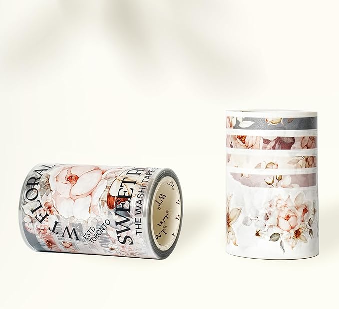 WT Pre-Cut Sweet Rosé Wide PET Tape, Single Roll, Original Designs, Dreamy Rose Motifs & Subtle Handwritten Accents, Decorative Clear Tape for Journaling, Scrapbooking, Planner, DIY Crafts
