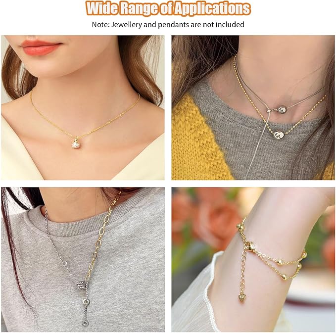 Fesorsi Gold Chain for Jewelry Making, 29.5ft 4 Style Steel Jewelry Chain, Electroplating Process, for DIY Necklace Chains, Tassel Pendants, with Jump Ring, Lobster Clasp, Pliers