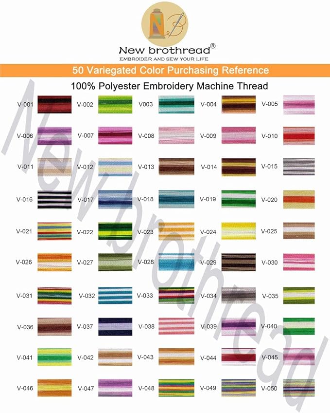 New brothread 50 Colors Variegated Polyester Embroidery Machine Thread Kit 500M (550Y) Compatible with Brother Janome Babylock Singer Pfaff Bernina Husqvaran Embroidery and Sewing Machines