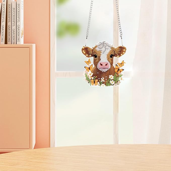 AiYuanzsh Cow Diamond Art Kits for Adults Hanging Pendant, Animal Diamond Painting Hanging Sign, DIY Special Shaped Crystal Diamond Art Ornament for Home Decor Gift
