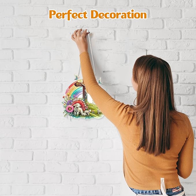 GHHKUD Easter Theme Diamond Art Hanging Kits for Adults, DIY Double Sided Diamond Painting Hanging Rainbow Kits Adults, Special Shaped Acrylic Ornaments Pendants for Window Home Garden Wall