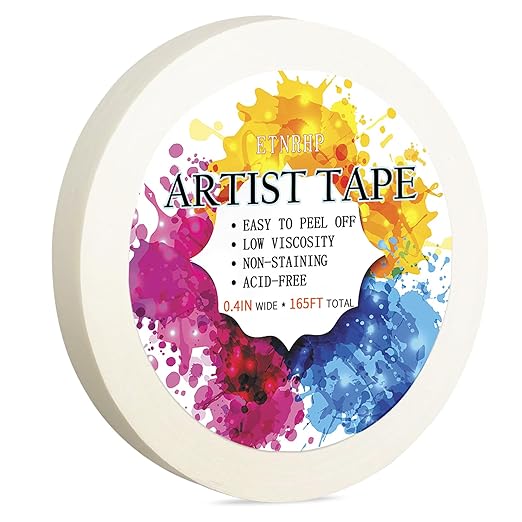 Low Tack White Artist Tape for Watercolor Paper Drafting Art Masking Tape Acid Free Painter Watercolor Tape for Painting Canvas Framing, 0.4 inch Wide 165FT Long Total