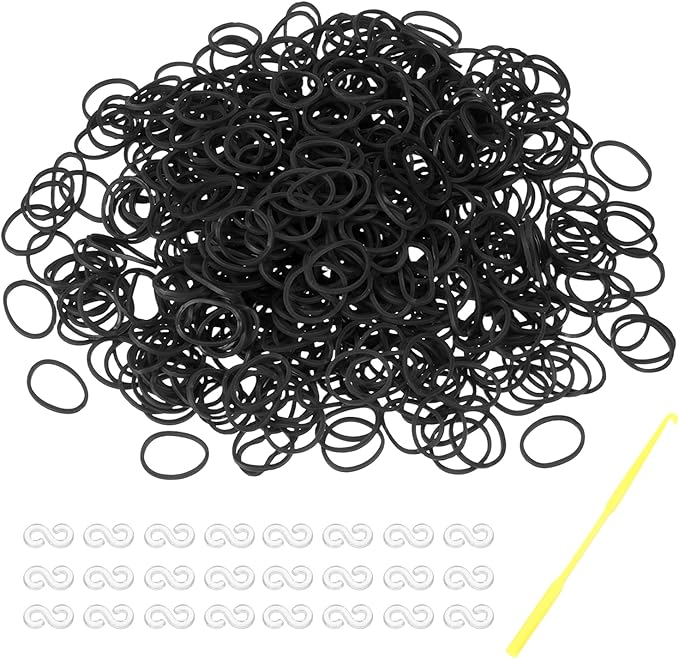 MECCANIXITY 600 Pcs Loom Rubber Bands Kit with 25 Pcs S-Clips 1-Hook Rubber Bands Refill Bracelet Making Kits for Weaving DIY Handcrafts Gift, Black