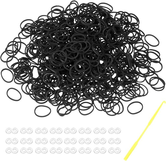 MECCANIXITY 600 Pcs Loom Rubber Bands Kit with 25 Pcs S-Clips 1-Hook Rubber Bands Refill Bracelet Making Kits for Weaving DIY Handcrafts Gift, Black
