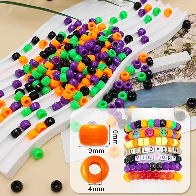 MIIIM 1000PCS 6x9mm Pony Beads Bulk, Halloween Kandi Beads for Bracelets Making Kit, Hair Braids Crafts for Jewelry Making (Halloween)
