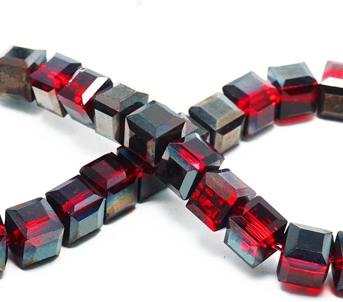 6mm Sparkle Cube Crystal Beads for Jewelry Making - Faceted Spacer Beads for Bracelets(94-100pcs, Deep Red Black)