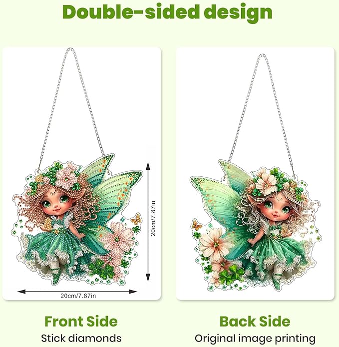 MXJSUA St. Patrick's Day Fairy Special Shaped Hanging Diamond Painting Art Kits for Adults, Crystal Rhinestone Acrylic Gem Art Pendant Ornaments Kit for Home Decor and Gift 7.87 * 7.87 Inch