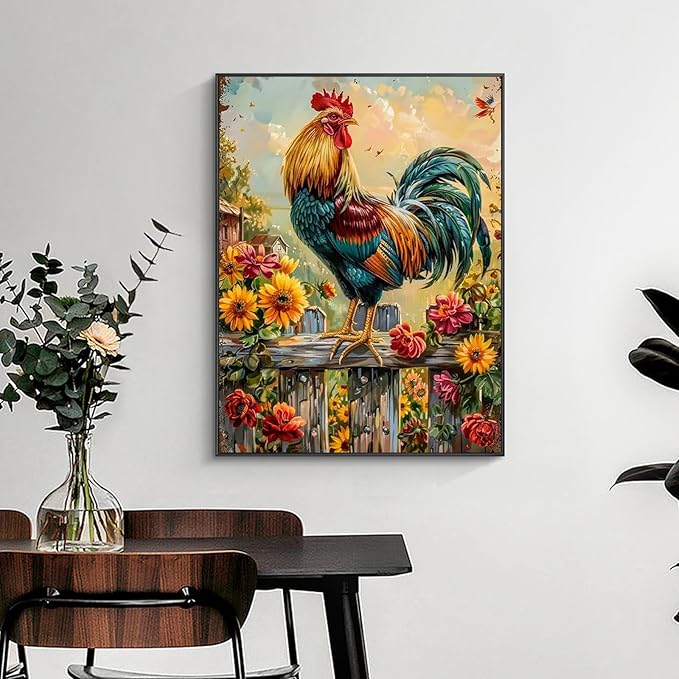 Yezavesu Chicken Diamond Art Kits for Adults, Chicken Diamond Painting Kit for Beginners, 5D DIY Round Full Drill Painting with Gem Art Craft Kits for Home Wall Decor 12x16 Inch