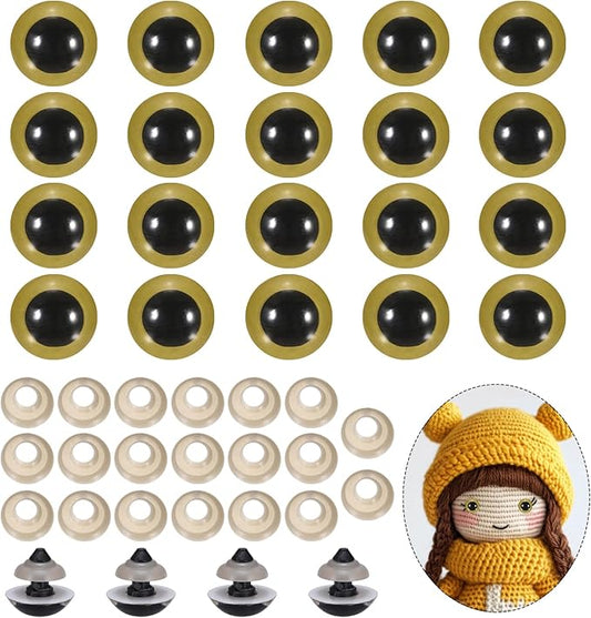 PATIKIL 18mm Safety Eyes, 20Pcs Realistic Doll Crocheting Safety Eyes with Washers for Decor Crochet Accessories Dolls Craft Halloween, Gold Tone
