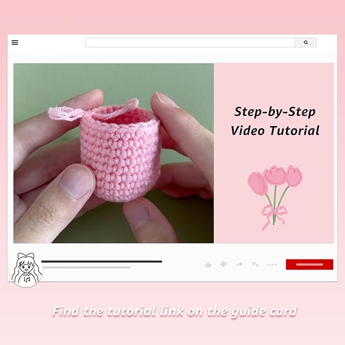 Lily's Lyric Flower Crochet Kit | Tulip Flowerpot | Step-by-Step Video Tutorial for Adults Teenagers | DIY Home Decoration Craft Gift Idea Pink