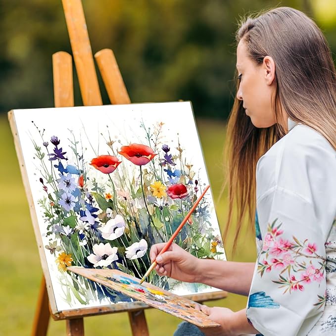 Yezavesu Flower Framed Paint by Numbers Kit for Adults Beginner & Kids Ages 8-12, Wildflowers Paint by Number Without Easel, DIY Adult Paint by Numbers Flowers for Home Wall Decor Gift 10x 10 inch