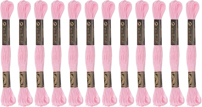 HARFINGTON 12 Skeins Embroidery Floss 8m Each Egyptian Long Fiber Cotton Cross Stitch Thread 26S/2x6 for Embroidery Projects Bracelet, Pink