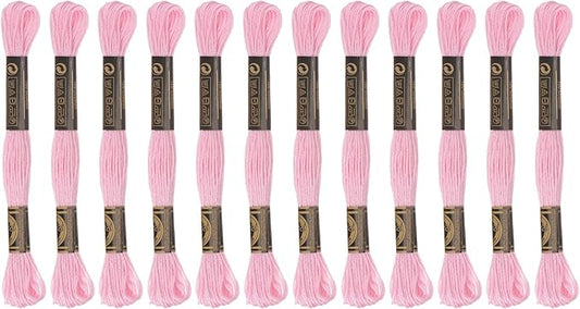 HARFINGTON 12 Skeins Embroidery Floss 8m Each Egyptian Long Fiber Cotton Cross Stitch Thread 26S/2x6 for Embroidery Projects Bracelet, Pink