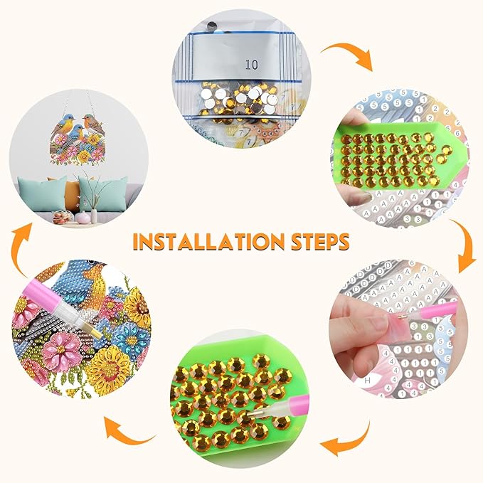 Hanging Diamond Art Kit for Adult, Nature Birds, 5D Special Shaped Rhinestone Diamond Painting Ornament, Bird and Flowers, DIY Acrylic Diamond Art Painting Window Pendants Home Garden Wall Decor