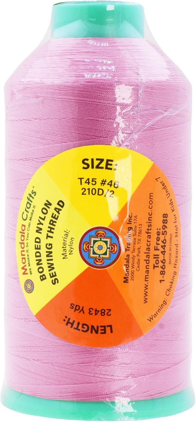 Mandala Crafts Size 138 420D T135 Bonded Nylon Thread - Pink 1250 YDs Tex 135 Heavy Duty Sewing Threads for Leather, Jeans, Weaving, Outdoor Marine Upholstery