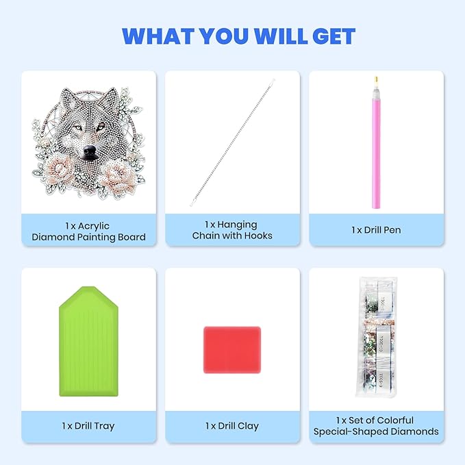MXJSUA Dreamcatcher Wolf Flower Diamond Art Hanging Kits for Adults Beginners, DIY Acrylic Special Shaped Crystal Diamond Gem Drills Pendant Art Painting Ornament for Home Wall Decor Gift