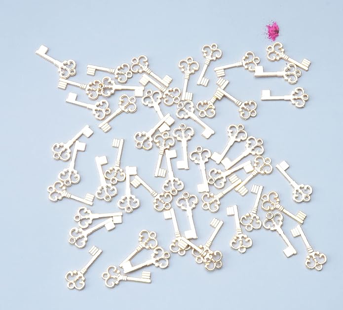 50 Pcs Keys Pendants Beading Supplies Vintage Metal Mini Key Charms for DIY Jewelry Making Kit Handmade Necklace Bracelet Key Ring Chain Earring Party Decoration