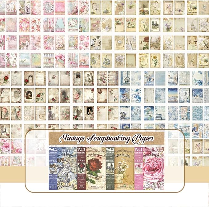 160Pcs vintage scrapbook supplies Set,4 styles of design Mixed Special Paper for Letter Writing,Double-sided scrapbook paper, DIY Junk Journal supplies, decoupage paper,card making supplies