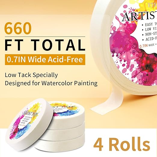 Low Tack White Artist Tape for Watercolor Paper Drafting Art Masking Tape Acid Free Painter Watercolor Tape for Painting Canvas Framing, 0.7 inch Wide 660FT Long Total