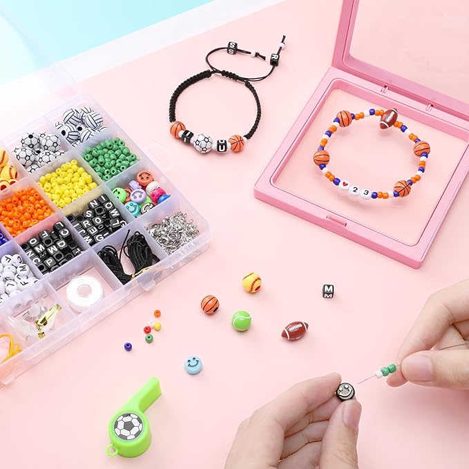 ZenQuirk Bracelet Making Kit with Pony Beads, Letter Bead, Number Beads & Sports Bead (Style A)