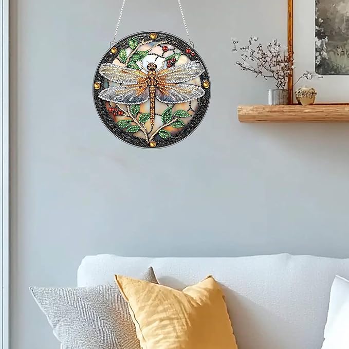 ARPADAMO Hanging Diamonds Art kit for Adult,DIY Dragonfly Pendant Diamonds Painting Art Kit, 7.8x7.8 inch Acrylic Diamonds Painting Board Kit Ornament, Special Crystal Diamond Hanging Ornament