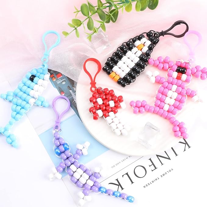 Happy Makers Bead Pets, Pony Beads Multicolor Animals Keychain Making Kit with Instruction, Keyring & Key Clasp, Ultimate Bead Pets Keychain, Art Craft for Beginners