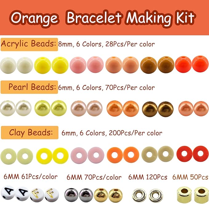 2220Pcs Fall Bracelets Beads Kit, Thanksgiving Fall Beads for Jewelry Making Autumn Yellow Orange Clay Beads Pearl Beads Round Loose Spacer Beads Heishi Beads Bulk for Necklace Earrings DIY Craft