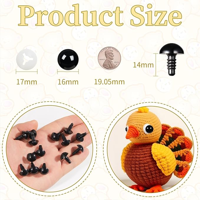 Vanblue Upgraded Safety Eyes for Crocheting 16mm 40pcs Scratch-Resistant Black Crochet Eyes with Eco-Friendly Washer Snap on Easily and Securely Strong Amigurumi Eyes Smooth Edges for Stuffed Animals