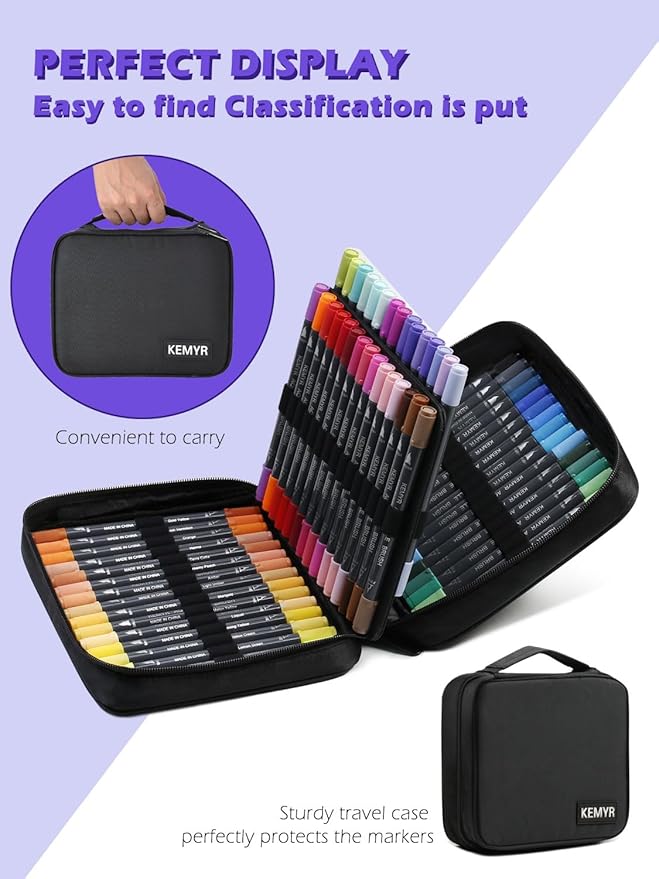 Markers for Adult Coloring Books: 60 Color Dual Tip Fine & Brush Pens Water-Based Coloring Marker for Adults Drawing Sketching Bullet Journal Writing Lettering No bleeding