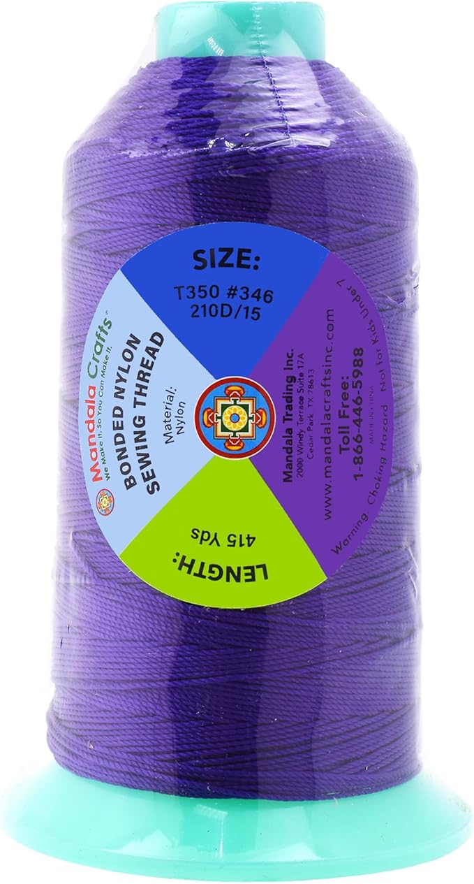Mandala Crafts Size 346 210D T350 Bonded Nylon Thread - Violet 415 YDs Tex 350 Heavy Duty Sewing Threads for Leather, Jeans, Weaving, Outdoor Marine Upholstery