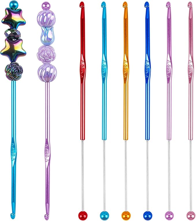Framendino, 6 Pack Beadable Crochet Hooks 4 mm Aluminum Set for Knitting Scarf Hat Colors