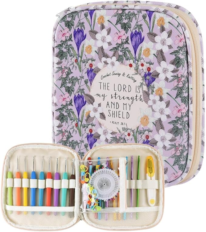 Crochet Hook Case,Portable Zipper Storage Organizer Bag for Crochet Hooks, Knitting Needles, Project & Sewing Supplies, Lightweight,Easy to Hold (No Accessories Included).Purple Lily