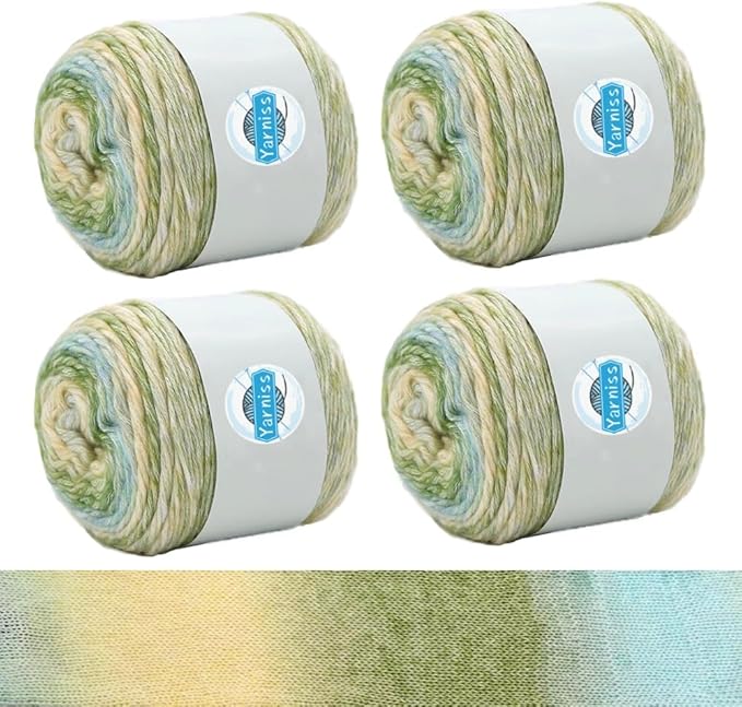Yarniss Gradient Cake Yarn for Crocheting,Vibrant Cake Yarns 4 ×100g(3.52 oz),Soft Rainbw Cotton Yarn for Knitting-Green Gradient