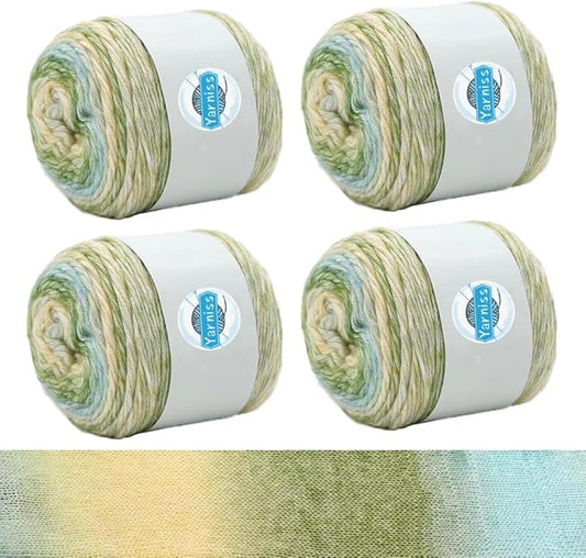 Yarniss Gradient Cake Yarn for Crocheting,Vibrant Cake Yarns 4 ×100g(3.52 oz),Soft Rainbw Cotton Yarn for Knitting-Green Gradient