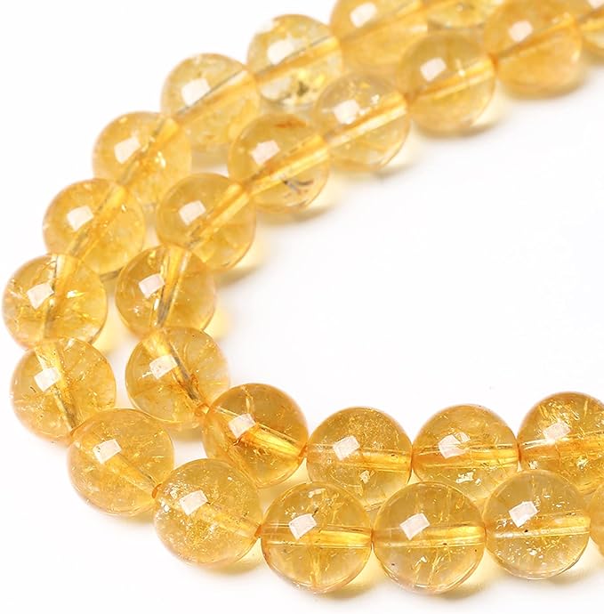 90Pcs 8mm Natural Citrine Beads for Jewelry Making Yellow Crystal Quartz Round Loose Beads DIY Bracelet Necklace Earrings 32" 2 Strands