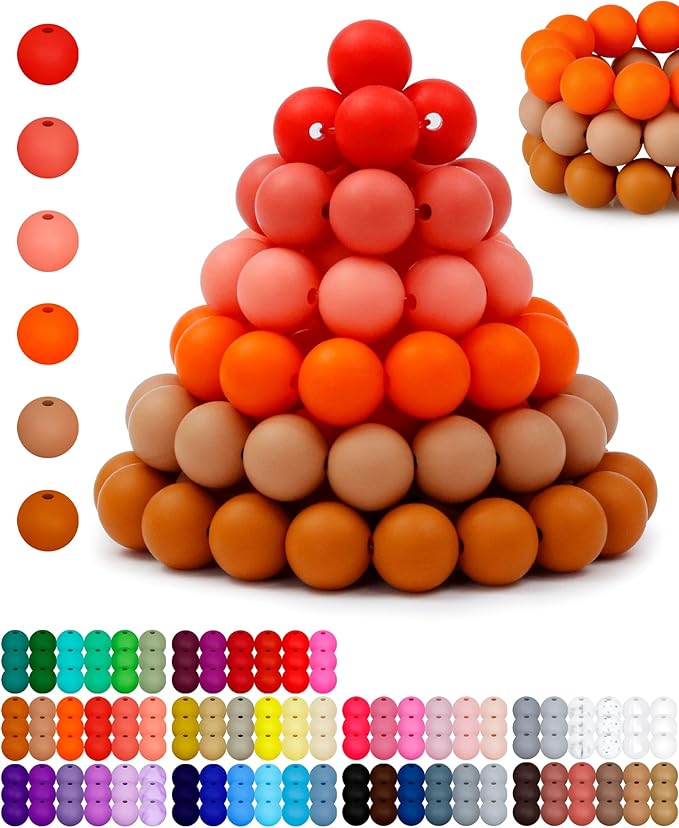 160pcs fiveizero 12mm silicone beads for keychain making, orange mixed 6 colors round silicone beads bulk for pens, rubber for bracelets and diy crafts