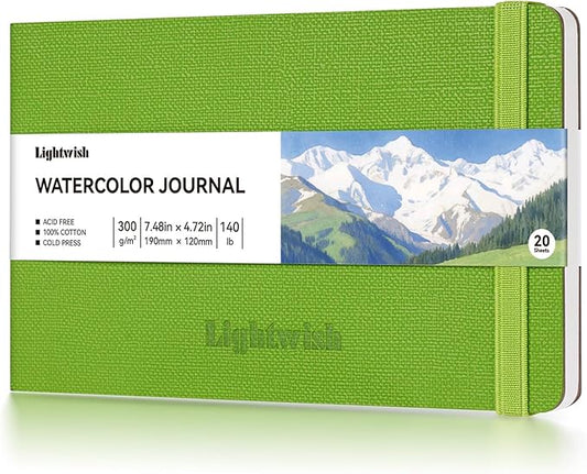 Watercolor Journal - 100% Cotton Hot Press Paper | 20 Sheets 40 Pages | 300GSM (140lb) | PU Leather Cover Watercolor Sketch Books for Artists Painting,Mixed Media 7.5 in x 4.7 in