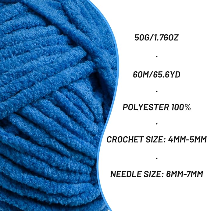3 Packs Plush Chenille Chunky Crochet Yarn - Baby Yarn for Crocheting Soft - Velvet Yarns Knitting for Blankets Crafts - Fluffy Amigurumi Yarns 150g / 196.8yds (3 Blue)