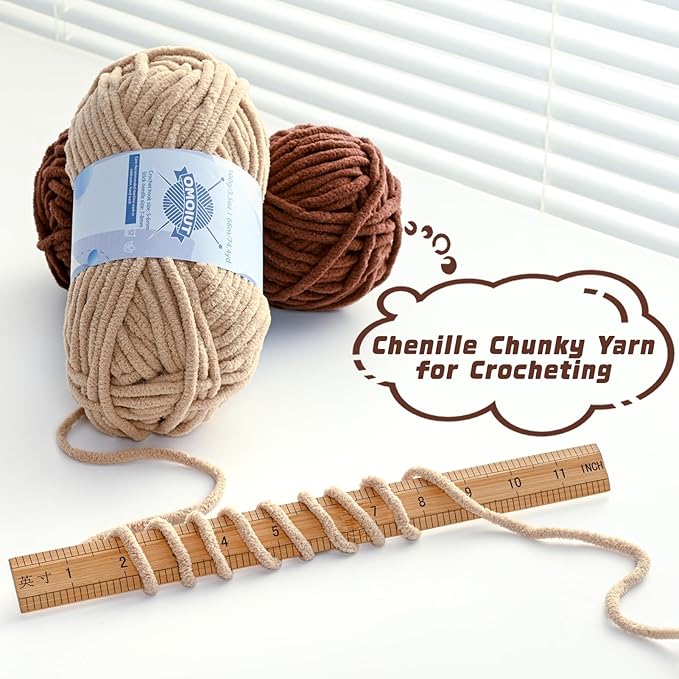 Chunky Chenille Yarn for Crocheting, Baby Yarn for Crocheting Soft Blankets, Bulky Yarns for Crochet Amigurumi, 100g (74.3yds) Fluffy Velvet Yarns for Hand Knitting (Deep Pink)