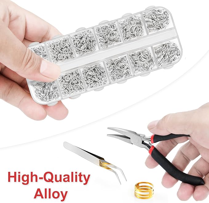 1200 Pcs Jump Rings for Jewelry Making Supplies, Necklace Repair Kit with Plier, Tweezer, Lobster Claw Clasps, Open Rings for Crafts & Keychains (1200Pcs Silver)