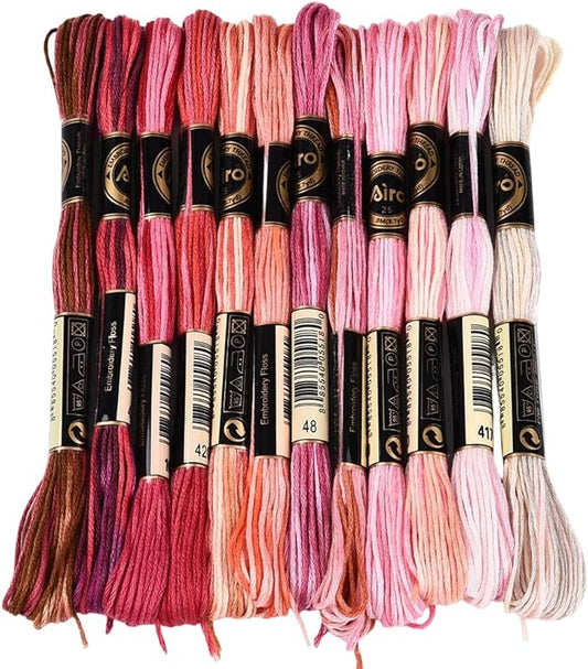 12 Skeins 105 Yards Variegated Cross Stitch Floss Friendship Bracelet String 6 Ply Polyester Colorful Gradient Red Embroidery Thread for Sewing Making Needlecraft Knitting Clothes Stitching