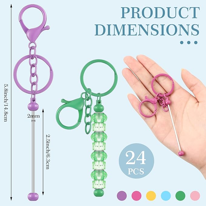 Tondiamo 24 Pcs Beadable Keychain Bars Bulk Beads for Keychain Making Kit Gifts for Women Men DIY Crafts(Bright Color)