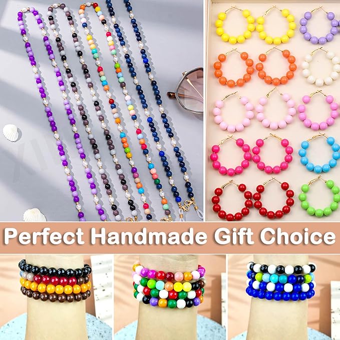 870Pcs 8mm Acrylic Round Beads for Jewelry Making, 28 Colors Assorted Round Beads for Bracelets Making Kit Pastel Plastic Bubble Gum Loose Spacer Beads for Bracelets Necklace Earring DIY Craft