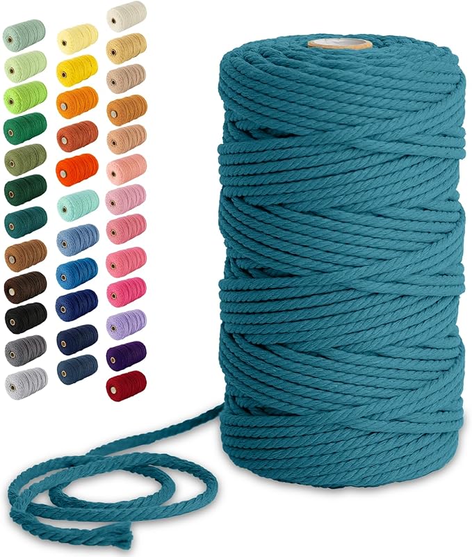 Nook Theory Macrame Cord - 4mm 109 Yards Cotton Rope, 3mm 5mm Yarn, String for Crafts, Perfect for Macrame Wall Hanging and Boho Decorations (Peacock Blue)