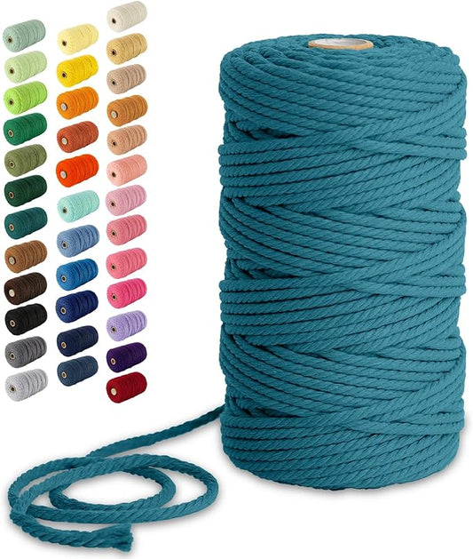 Nook Theory Macrame Cord - 4mm 109 Yards Cotton Rope, 3mm 5mm Yarn, String for Crafts, Perfect for Macrame Wall Hanging and Boho Decorations (Peacock Blue)