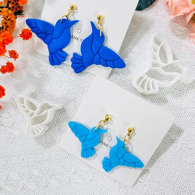 Xaekicr Hummingbird Polymer Clay Cutters – 4 Pcs Clay Cutters for Polymer Clay Jewelry, Bird Shape Clay Earring Cutters, DIY Clay Tools for Earrings and Crafts