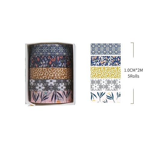 Fantasy Washi Tape Set - 5 Rolls Texture Arts Adhesive Tapes Basic Patterns Decorative Masking Tape Sets for Craft, Kids, Scrapbook, DIY, Gift Wrapping (3-Bohemian Bloom)