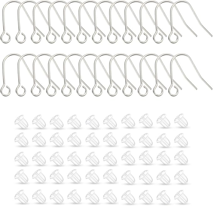 24pcs 20g small pure titanium earring fish hooks with 50pcs silicone earring backs diy earrings findings for jewelry making, hypoallergenic earring hooks making kit for women men sensitive ears