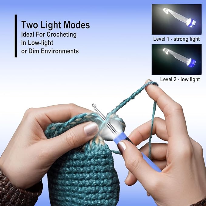 Foxyoo Ergonomic Crochet Hooks Set, 18 Interchangeable Tips, Light Up Crochet Hook Set With Case and Counter Handle, For Knitting Beginner, Crafting Enthusiasts, Crochet Supplies And Accessories Tools